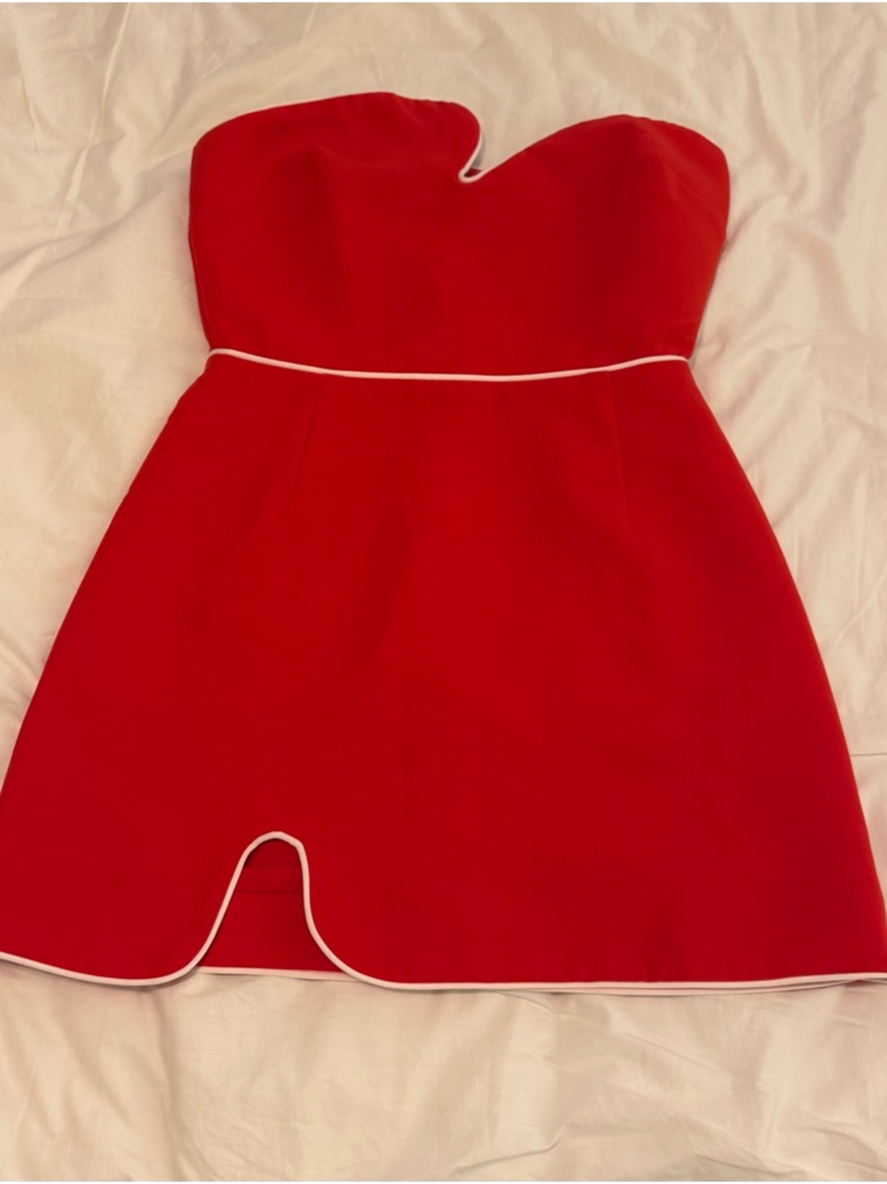 Day and Moon Strapless Red Mini Dress with White Piping
